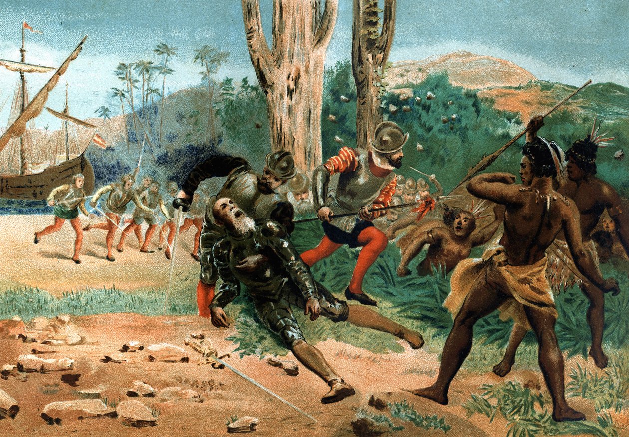 Fernand de Magellan dog (cirka 1480-1521), portugisisk sjöfarare, dödad på ön Mactan (Filippinerna) den 27 april 1521. efter kända män och kvinnor. Barcelona 1877. av Unknown artist