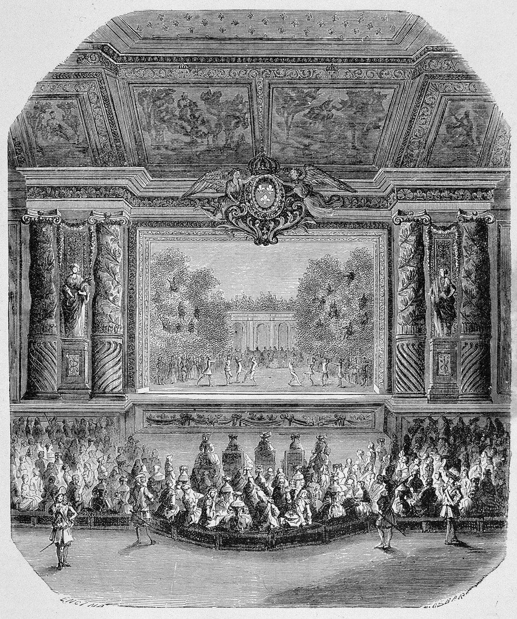 Ludvig XIV:s fest, av hertigen av Saint Aignan (Komedi i musik, spelad i parken i Versailles) Gravyr av Unknown artist