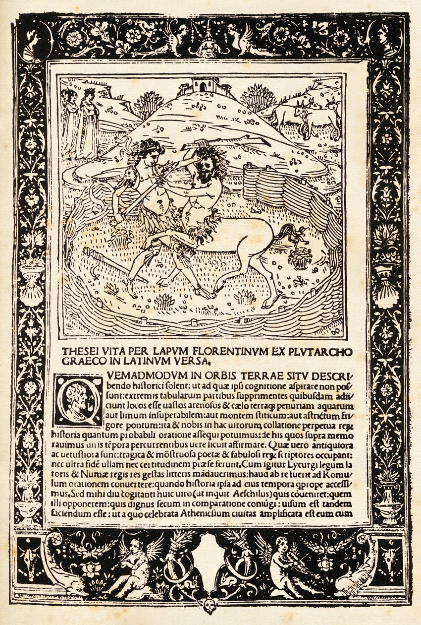 Fight Of Teseo With The Minotauro (träsnitt) av Unknown artist