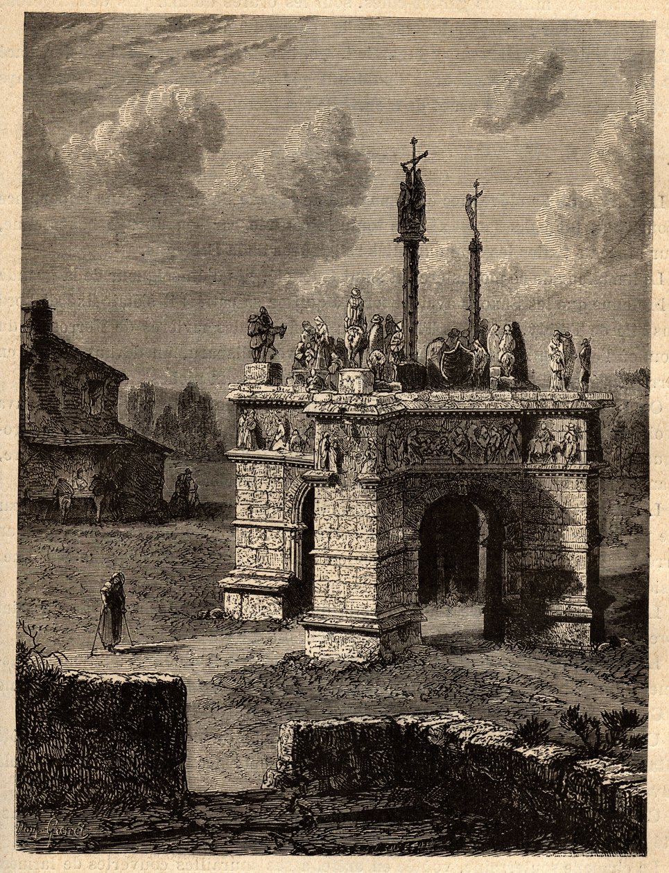 Finistere - Bretagne - Le calvaire de pleyben - Enclos paroissial de Pleyben - Pleyben Parish close - gravyr i "" PATRIE" - PECTUREQUIRESSE BESKRIVNING AV FRANKRIKE I 6 BÅNDER AV LUCIEN HUARD - slutet av 1800-talet av Unknown artist