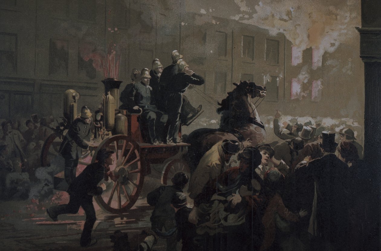 Brandbil, sent 1800-tal (färg litho) av Unknown artist
