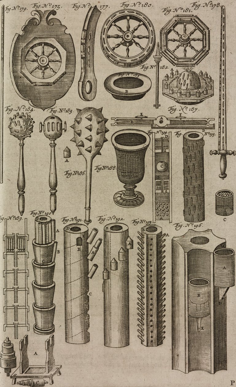 Eldhjul och avfyrningsrör för fyrverkerier, gravyr från Grand Art d
