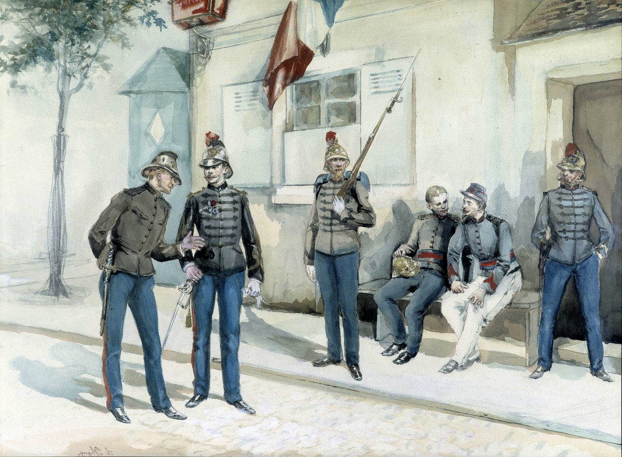 Brandmän framför deras baracker 1870 av Unknown artist