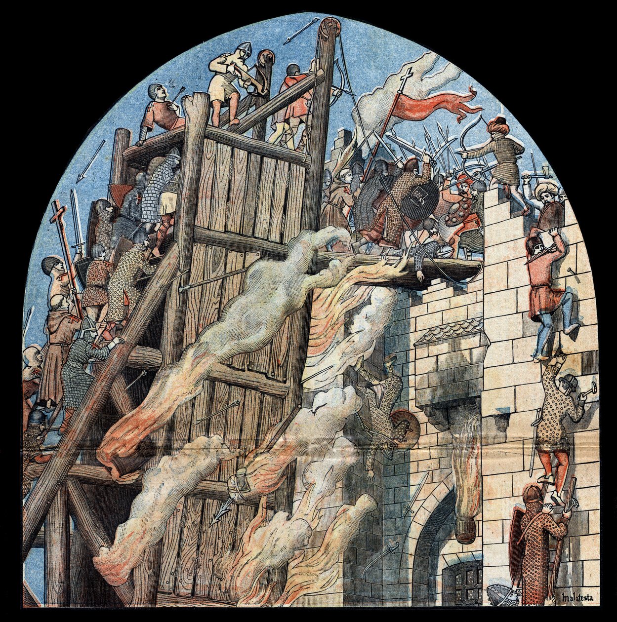 Första korståget: belägringen och intagandet av Jerusalem genom korsningarna ledda av Godefroy de Bouillon (1058-1100) 1099. av Unknown artist