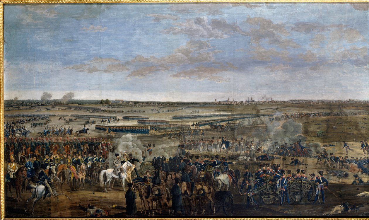 Första imperiet: Kejsar Napoleon I (1769-1821) (på den vita hästen) i slaget vid Leipzig (Nationernas slag), 16-19 oktober av Unknown artist