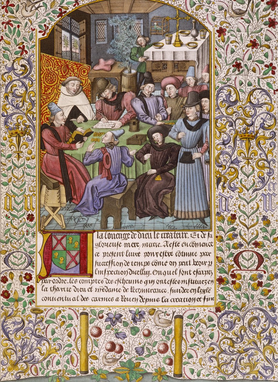 Första sidan i en kontobok som representerar en betalning av livränta - 1400-talets miniatyr av Unknown artist