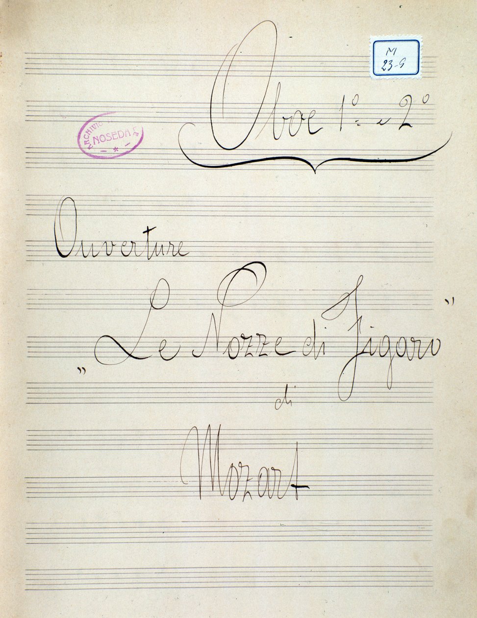 Första sidan av notblad för oboe av Le nozze di Figaro, opera av Mozart (1800-talet) av Unknown artist