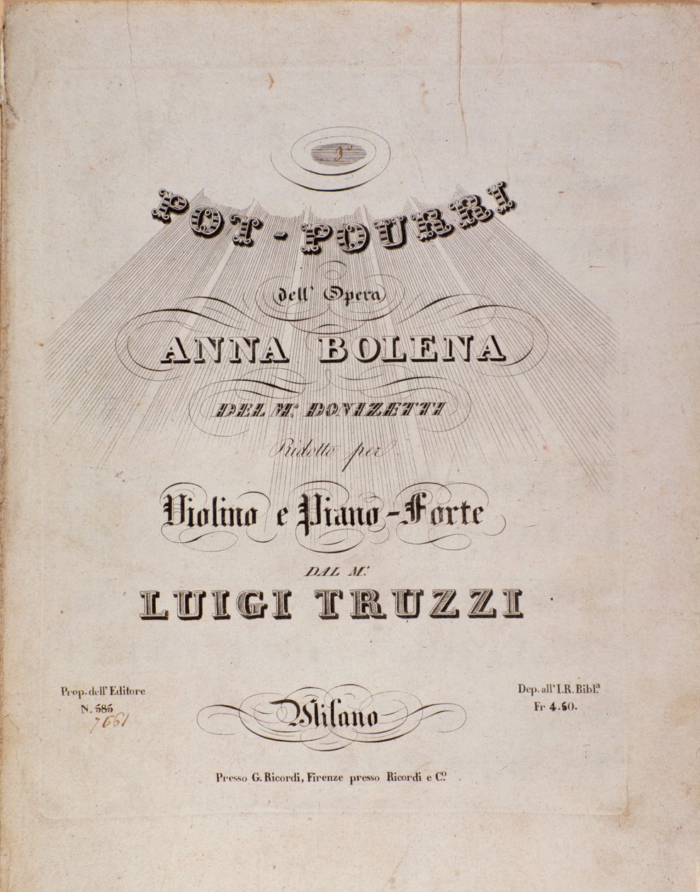 Första sidan med notblad av en kruka av Anna Bolena, opera av Gaetano Donizetti av Unknown artist