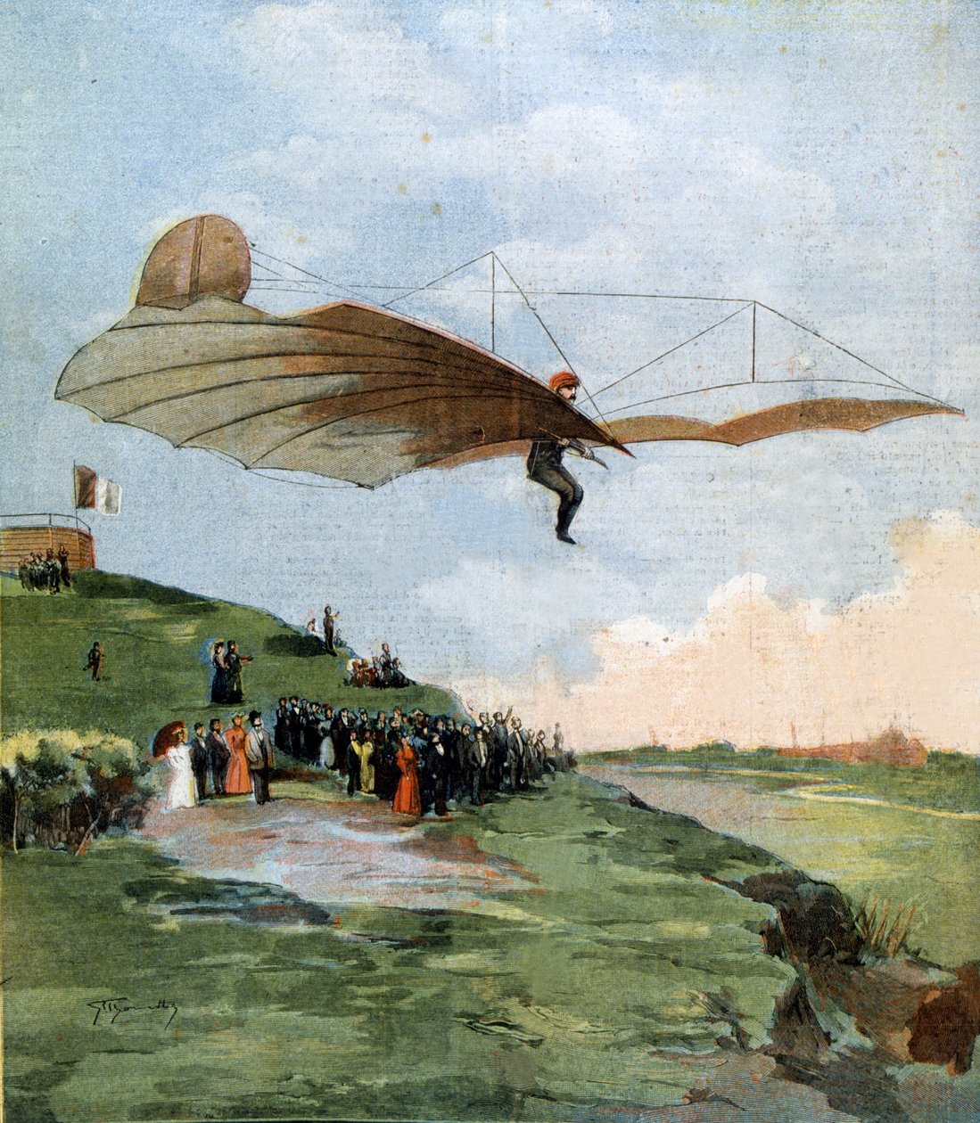 Flight of Otto Lilienthal (1848 - 1896), pionjär inom segelflyg. 1894. av Unknown artist