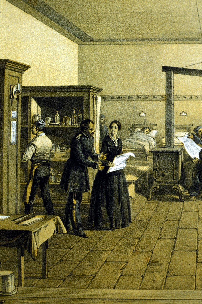 Florence Nightingale (1820 - 1910) på ett sjukhus i Scutari i Turkiet ca 1855 - Detalj av CHD3641 av Unknown artist