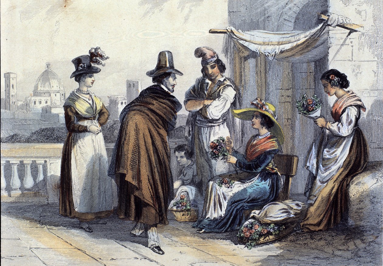 Florist i Florens. Litografi omkring 1820 av Unknown artist