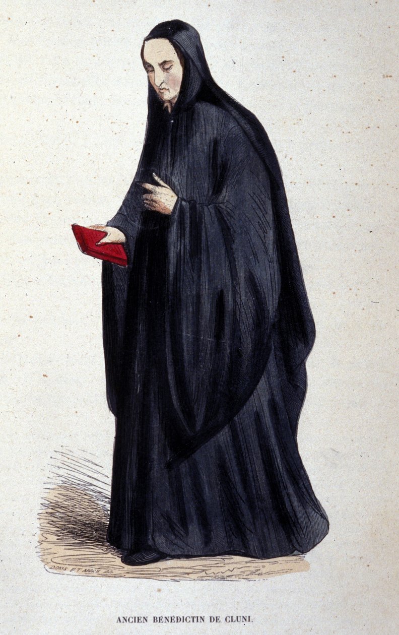 Tidigare Benedictine av Cluny. Gravyr från ett album på religiösa beställningar, Paris av Unknown artist