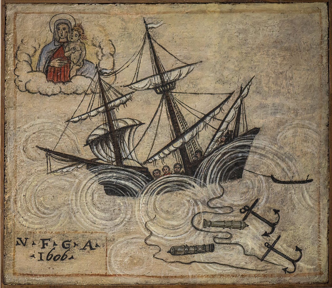 Tidigare voto (ex voto) sjöman, populärt erbjudande som ett löfte om hängivenhet och tacksamhet för sjömannen som överlever till farorna med havet som kommer från kyrkan av den välsignade jungfrun av Neapelbågen (Madonna dell