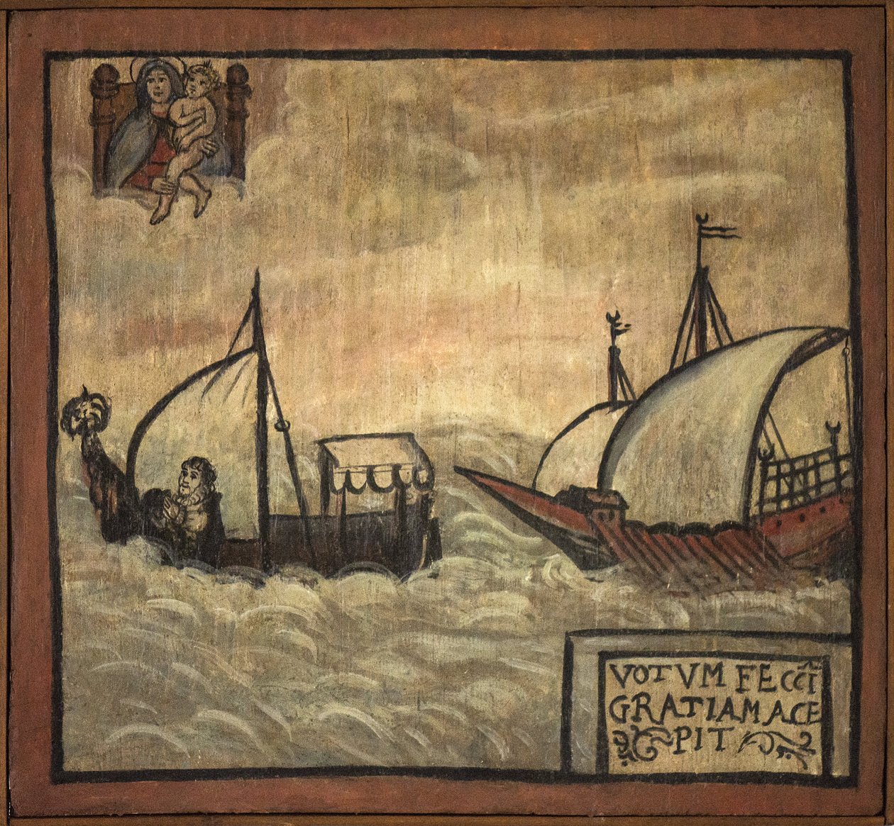 Tidigare voto (ex voto) sjöman, populärt erbjudande som ett löfte om hängivenhet och tacksamhet för sjömannen som överlever till farorna med havet som kommer från kyrkan Carmine, Torre del Greco, nära Neapel av Unknown artist