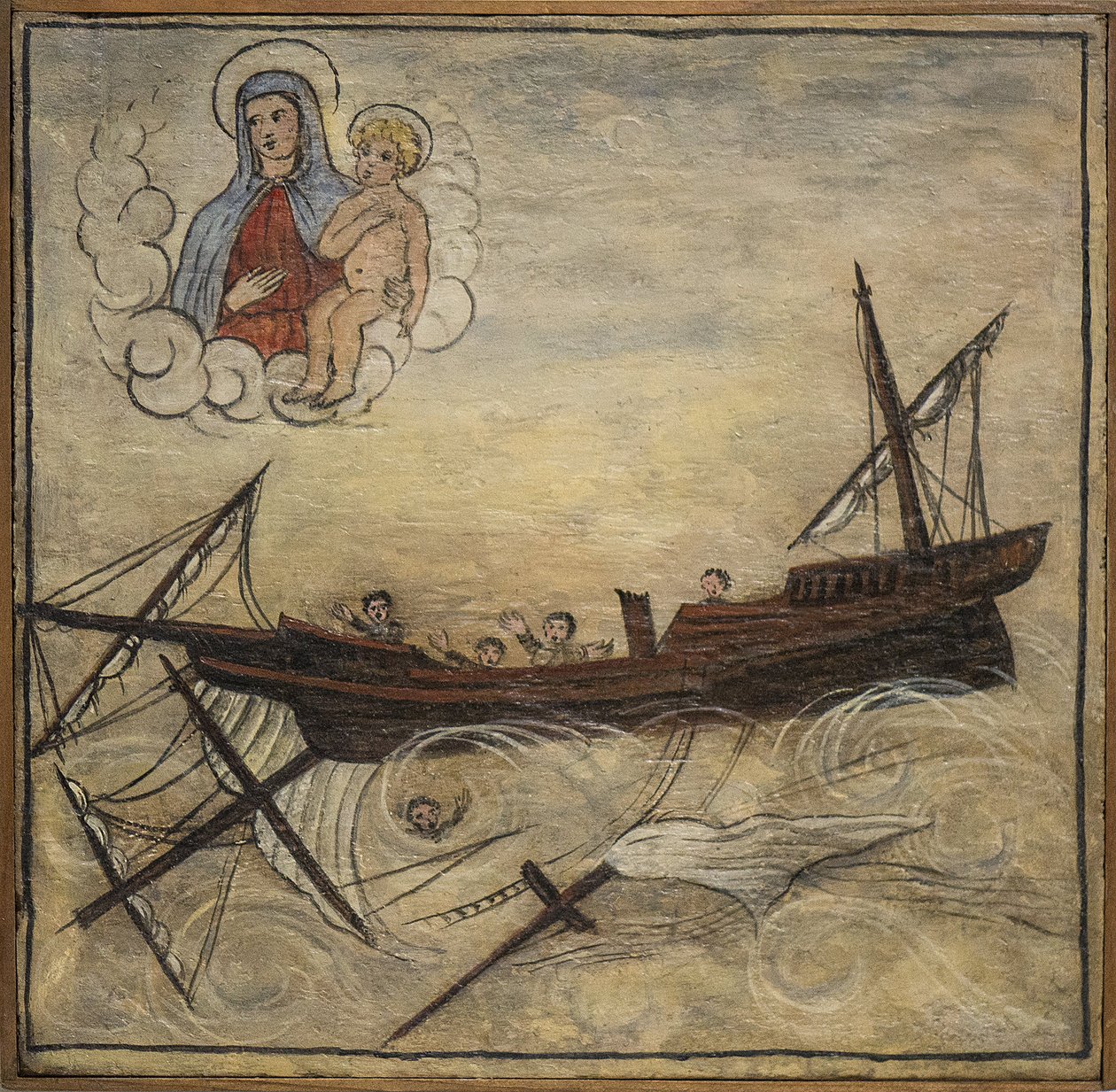 Tidigare voto (ex voto) sjöman, populärt erbjudande som ett löfte om hängivenhet och tacksamhet för sjömannen som överlever till farorna med havet som kommer från kyrkan Carmine, Torre del Greco, nära Neapel av Unknown artist
