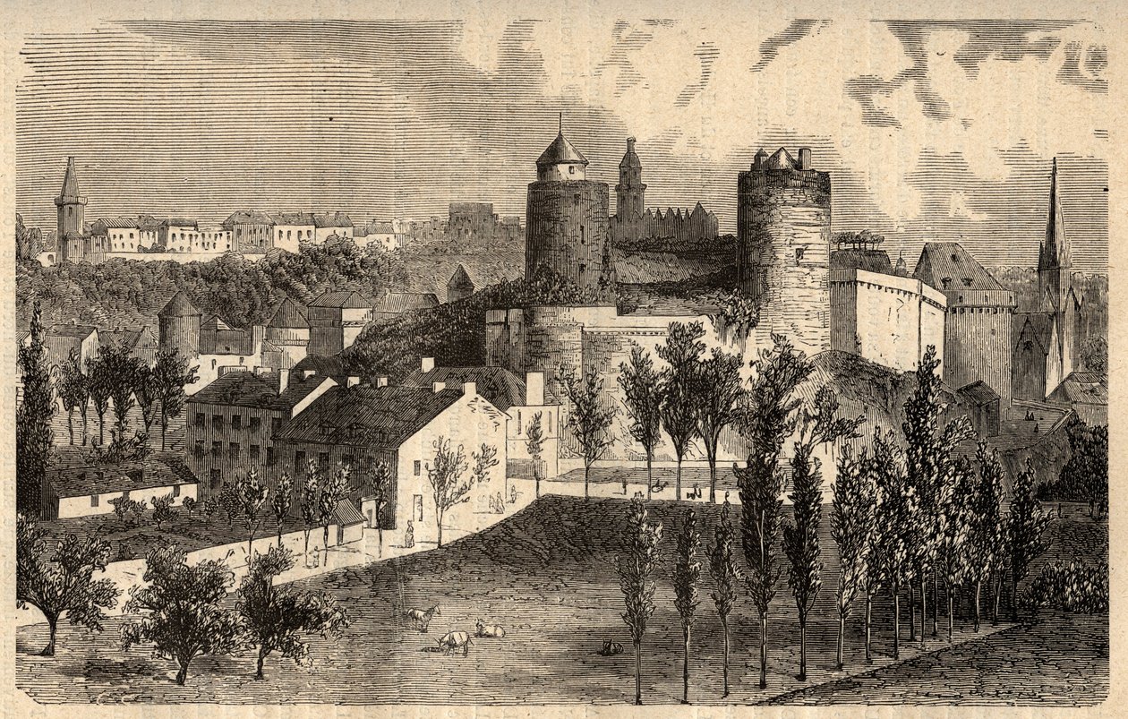 Fougeres allmänna vy - Bretagne - gravyr i "" PATRIE" - BILDSKRIVNING BESKRIVNING AV FRANKRIKE I 6 BÅNDER AV LUCIEN HUARD - slutet av 1800-talet av Unknown artist