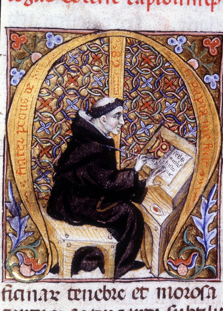 Fra Pietro di Pavia（Frere Pierre de Pavia）、仕事中の写字生（「M」）。 14世紀の写本.スウェーデン語 av Unknown artist