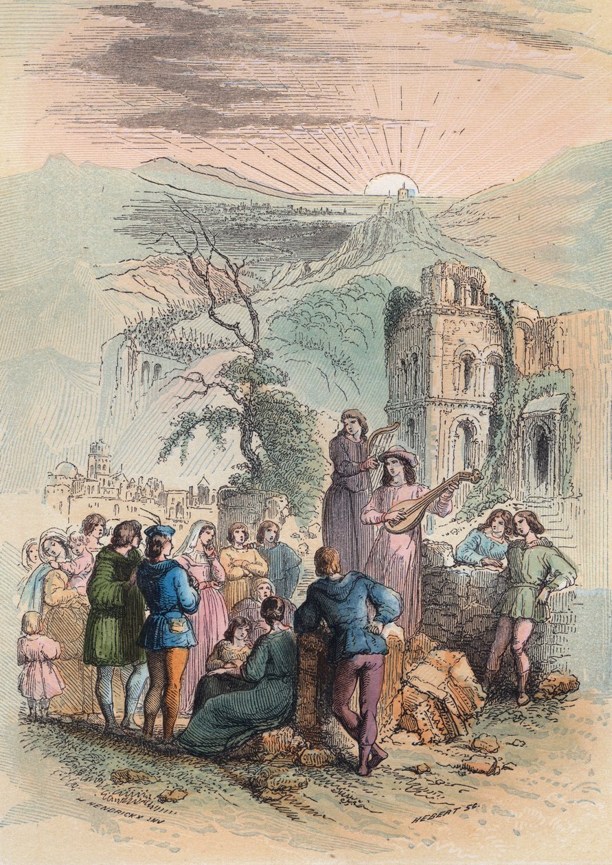 Frankrike under medeltiden: Hitta spännande människor att delta i korståget. Gravyr från 1868 i "Histoire de Belgique från primitiv tid till slutet av Leopold I:s rege"" av Theodore Juste (1818-1888). Privat samling. av Unknown artist