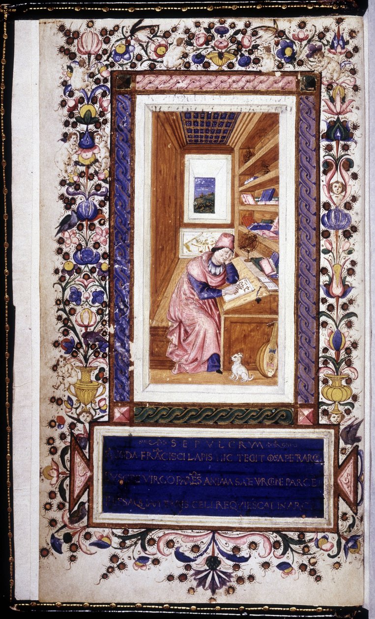 Francesco Petrarca (1304 - 1374), miniatyr av 1400-talet. Trivulziana bibliotek. Milano av Unknown artist