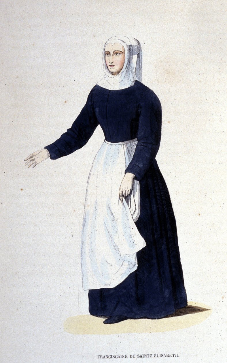 Franciskanernanna av St. Elizabeth. Orden grundad av St. Elizabeth av Ungern (1207 - 1231). Gravyr av 1800-talet. av Unknown artist