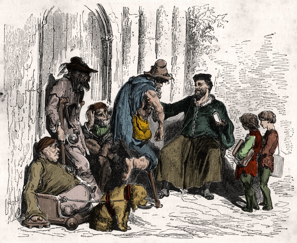 Francois Rabelais (1494-1553), botemedel mot handikapp. Gravyr från 1880 i "La republique illustree"" privat samling. av Unknown artist