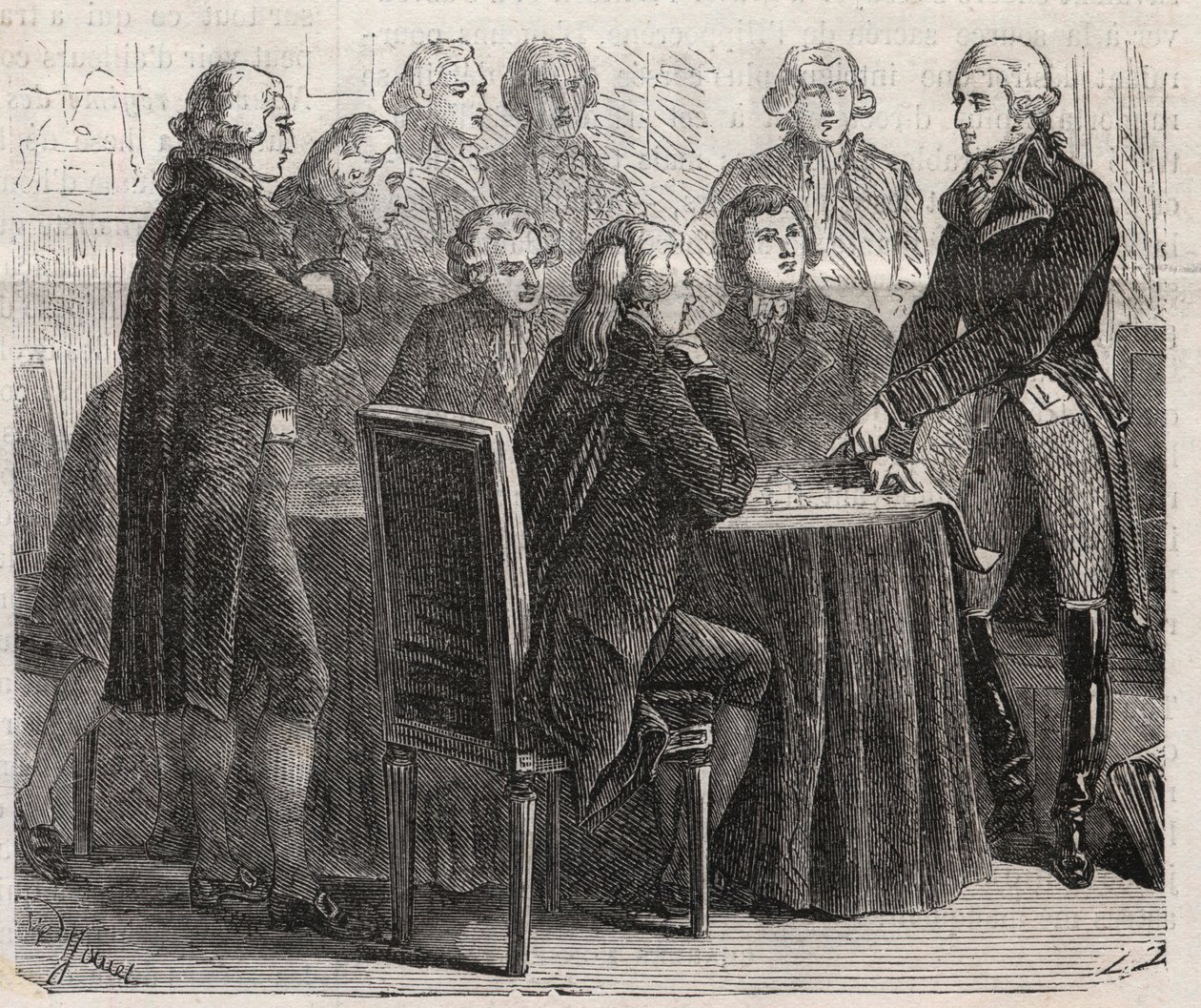 Franska revolutionen: Greve Louis Marie de Narbonne-Lara (Narbonne Lara) (1755-1813) visar sina planer i församlingens kommittéer - Gravyr i "" Den illustrerade världen"" av Unknown artist