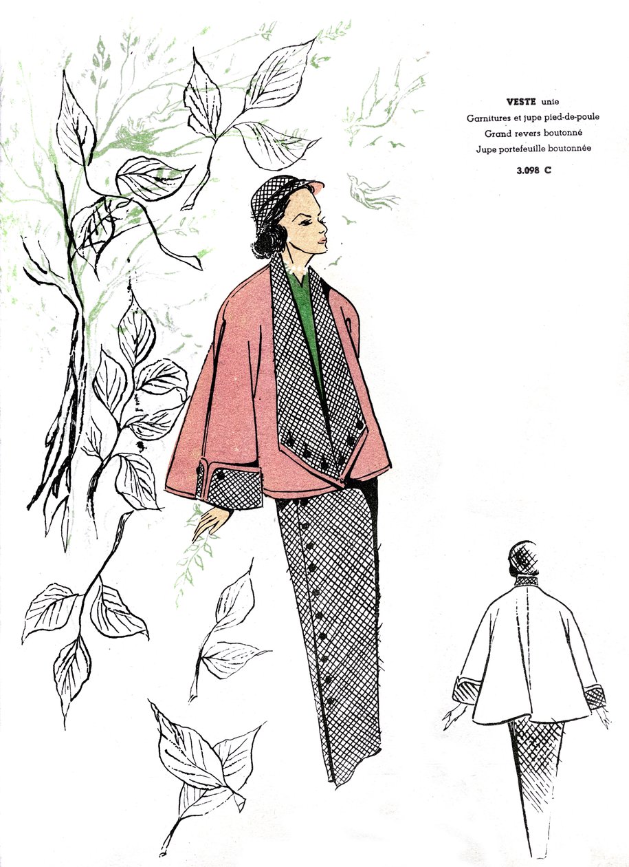 Franskt mode, design för houndstooth-dräkt. av Unknown artist