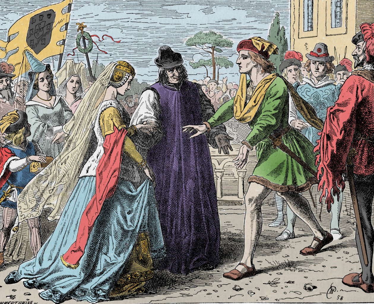 Friedrichs mottagande av Eleanor - Fredrik III (Frederik V av Habsburg) (1415-1493), romersk kejsare tar emot Alienor av Portugal (1434-1467) av Unknown artist