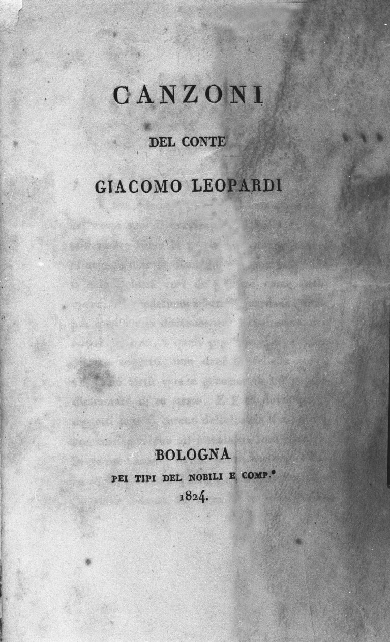 Frontispice av "" Canzoni "" (sång) av den italienska poeten Giacomo Leopardi (1798 - 1837) 1824 av Unknown artist
