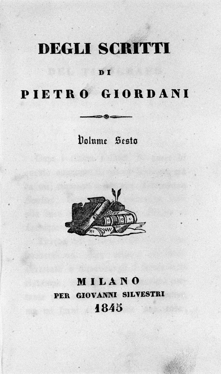Frontispice av "" Av skrifterna "" (Writings) av den italienske författaren Pietro Giordani (1774-1848) 1845 av Unknown artist