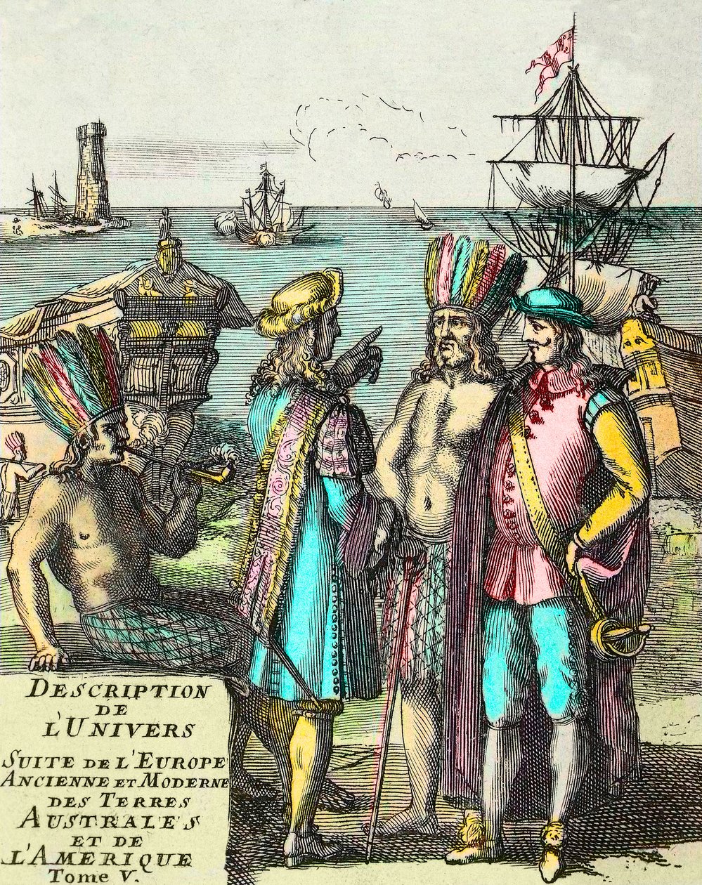 Frontispice av "" Beskrivning av universumsviten i det antika och moderna Europa, södra länder och Amerika"" Volym V, av Alain Manesson Mallet (1630-1706) av Unknown artist