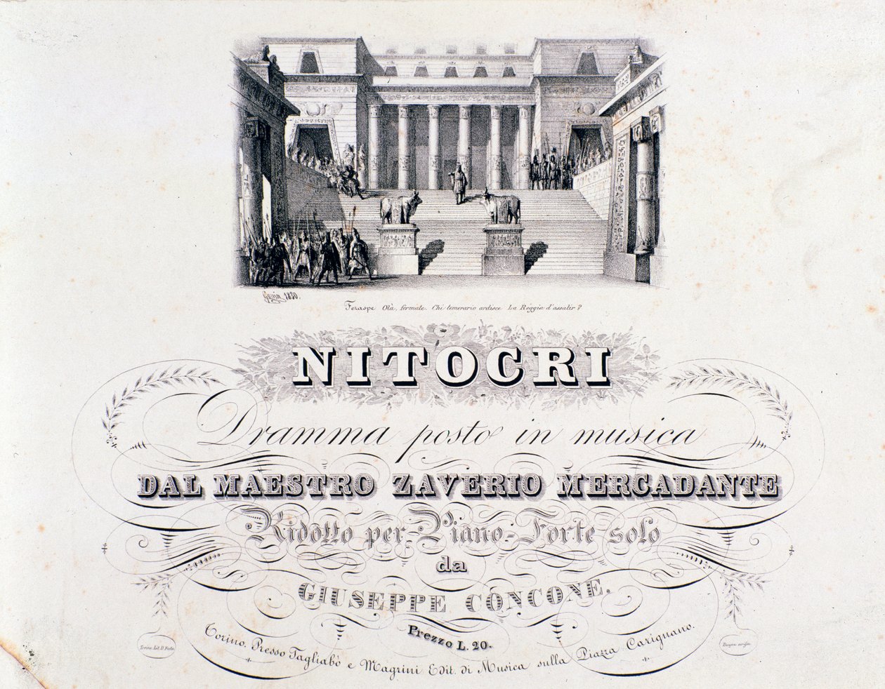 Frontispice of Nitocri, verk av Mercadante av Unknown artist
