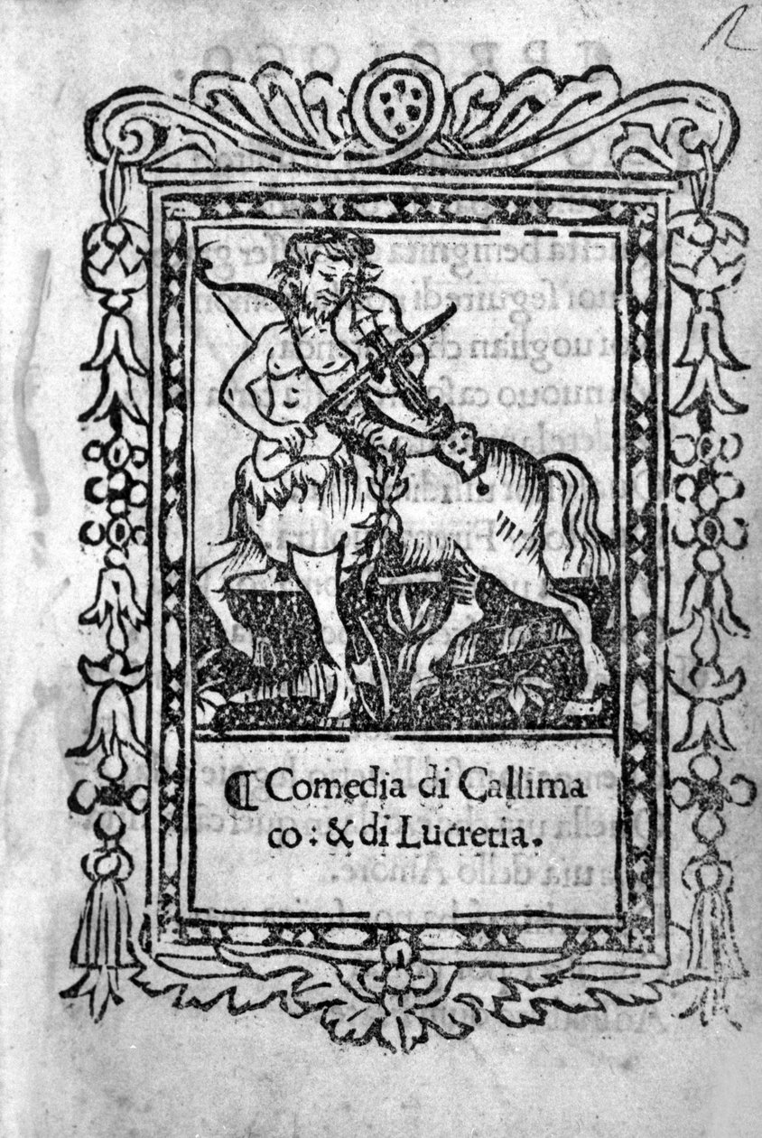 Frontispice av komedin "" La Mandragola "" av Niccolo di Bernardo dei Machiavelli (Nicolas Machiavel av Unknown artist