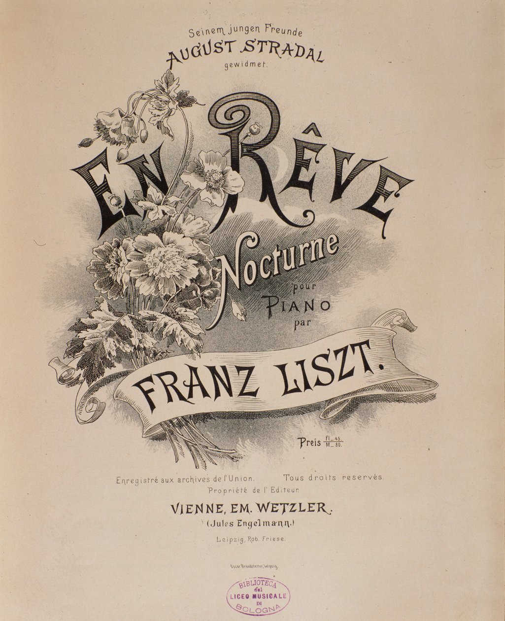 Frontispice av partituret "" En reve"" av Franz Liszt (1811-1886) 1800-talets Bologna, civico museo musicale av Unknown artist