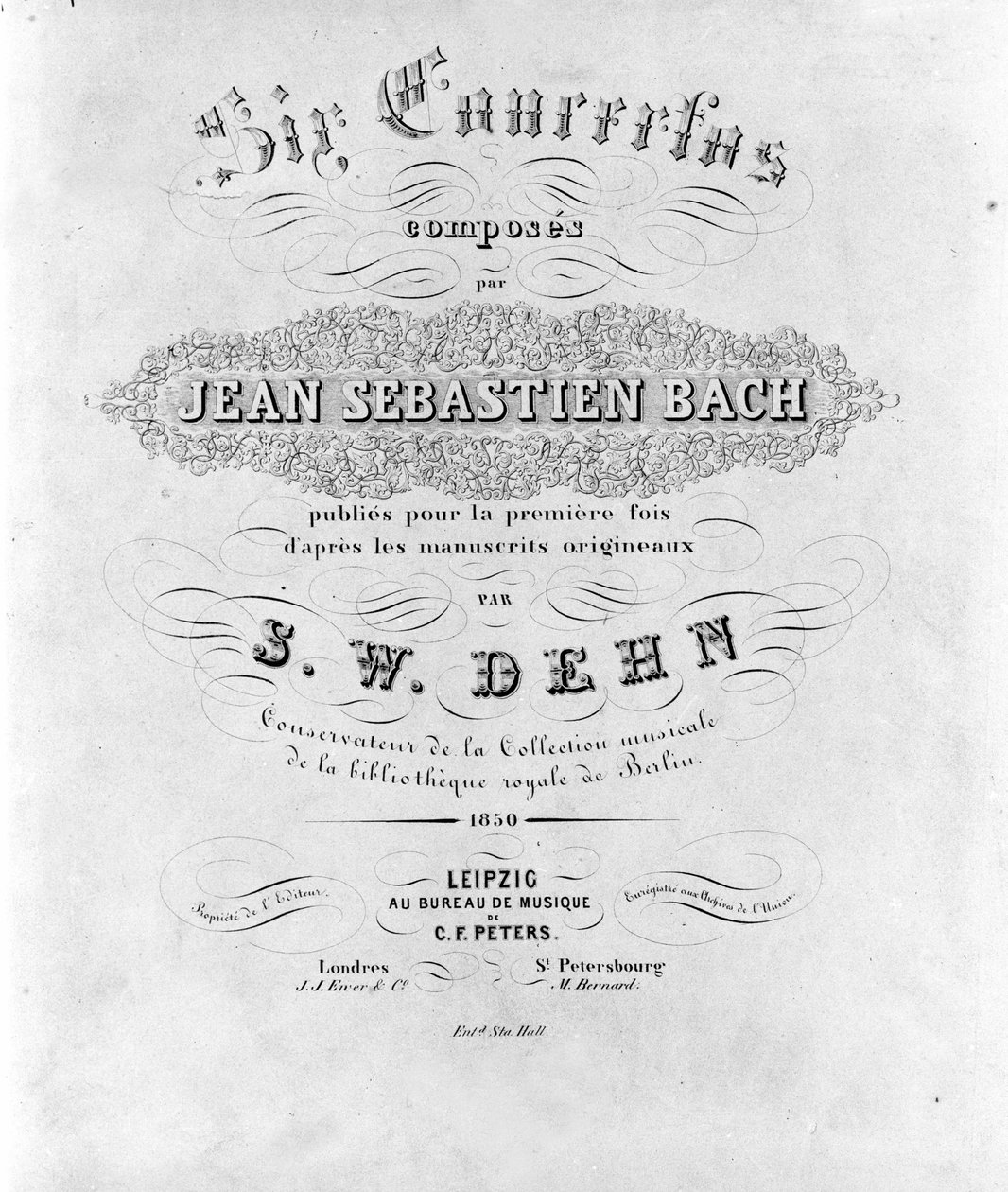 Frontispice av partituret för de sex konserterna av Jean Sebastien Bach (Johann Sebastian Bach av Unknown artist