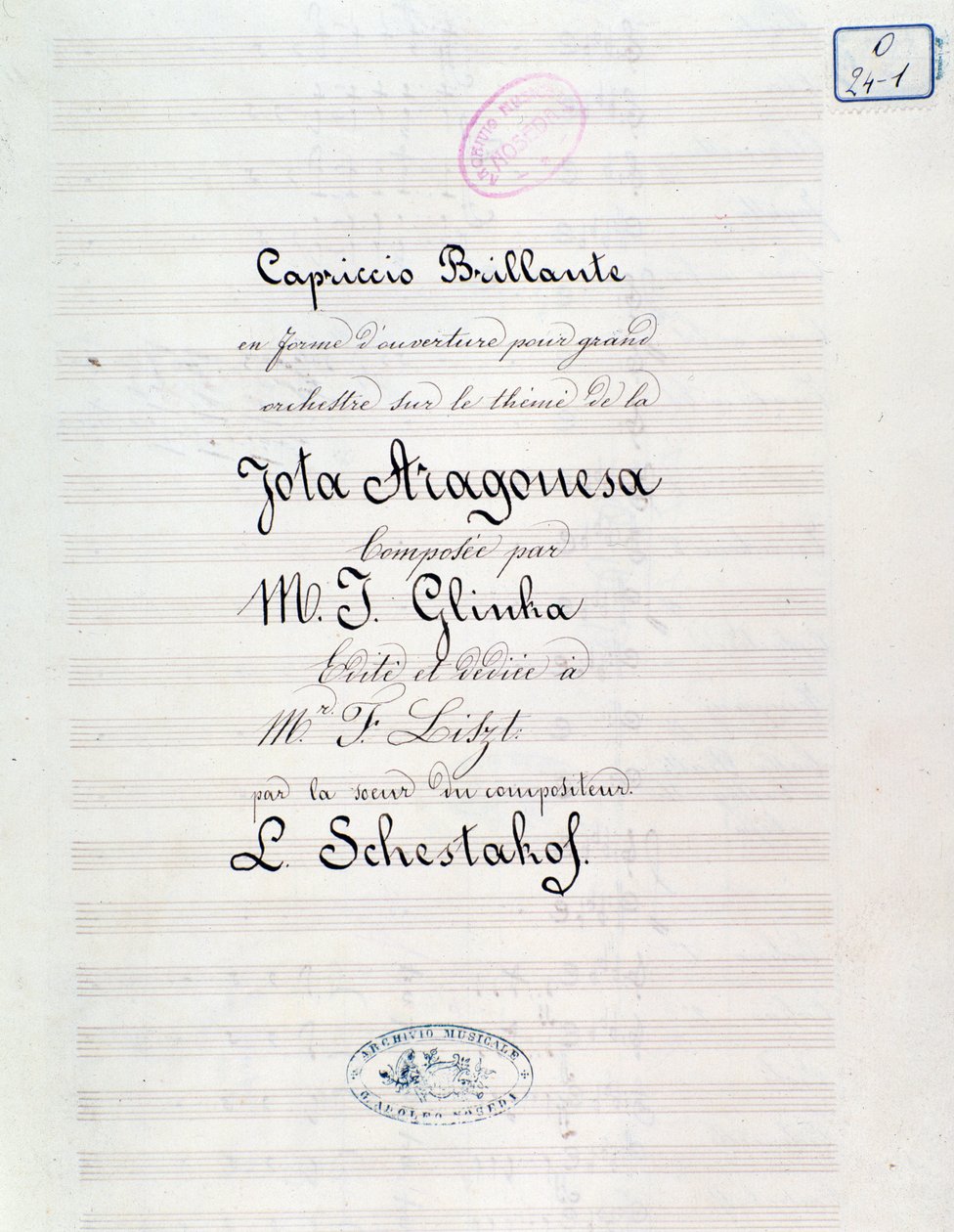 Frontispice av Capriccio briljant på temat Jota Aragonese (spansk ouvertyr nr 1) av Mikhail Glinka av Unknown artist