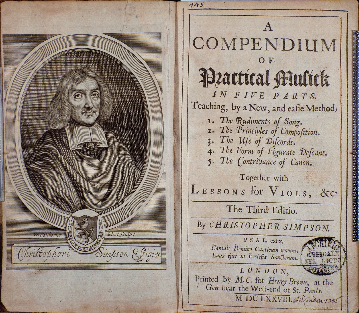 Frontispice av kompendium av praktisk musik med porträtt av Christopher Simpson av Unknown artist