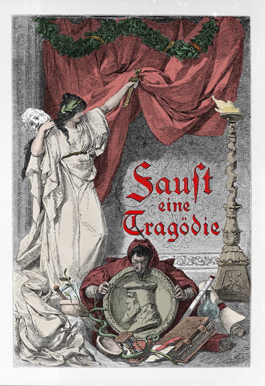 Frontispice av "" Faust"" av Johann Wolfgang von Goethe (1749-1832) (Frontispice av tysk upplaga av "" faust"" av Goethe) Gravyr av Unknown artist