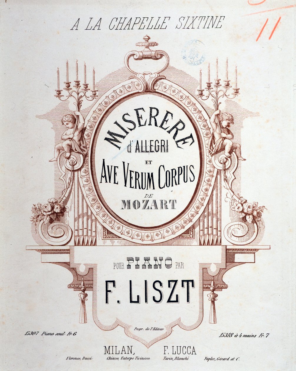 Frontispice av Miserere av Allegri och Ave verum corpus av Mozart, transkriberad av Liszt för piano (1865) av Unknown artist