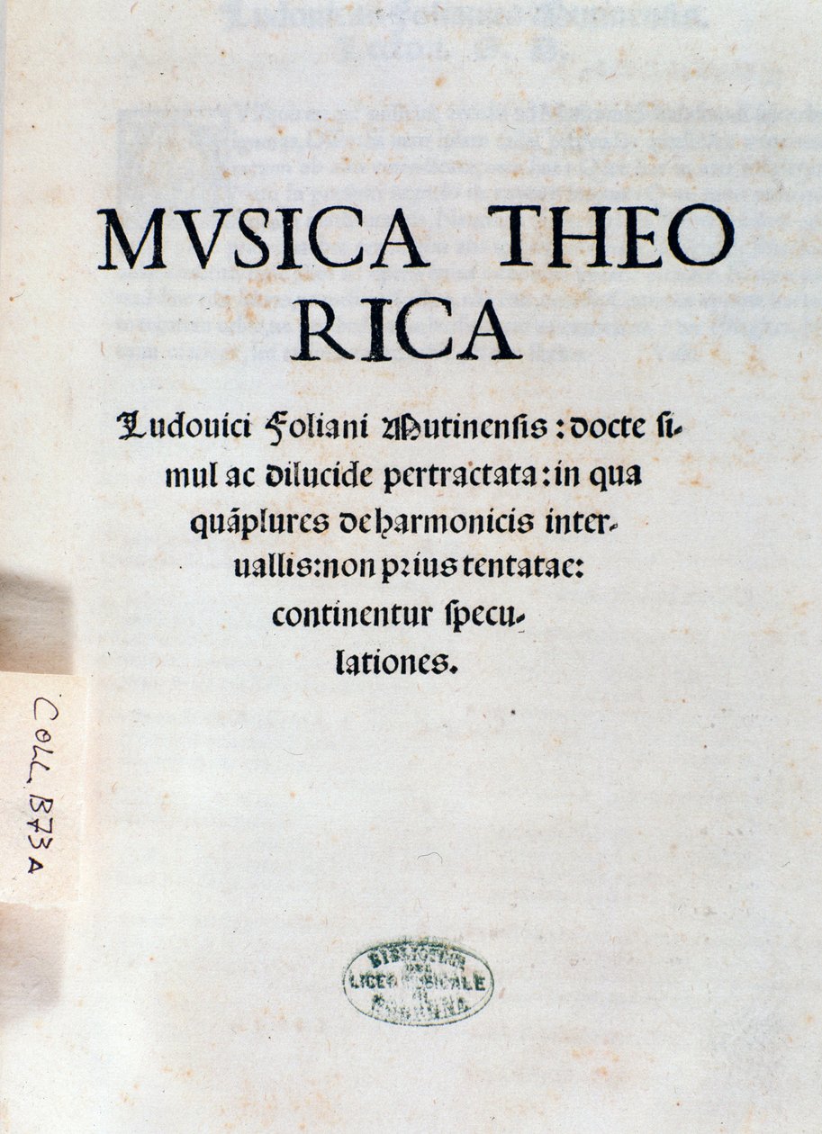 Frontispice av Musica Theorica av Ludovico Foliani (gravyr av Unknown artist