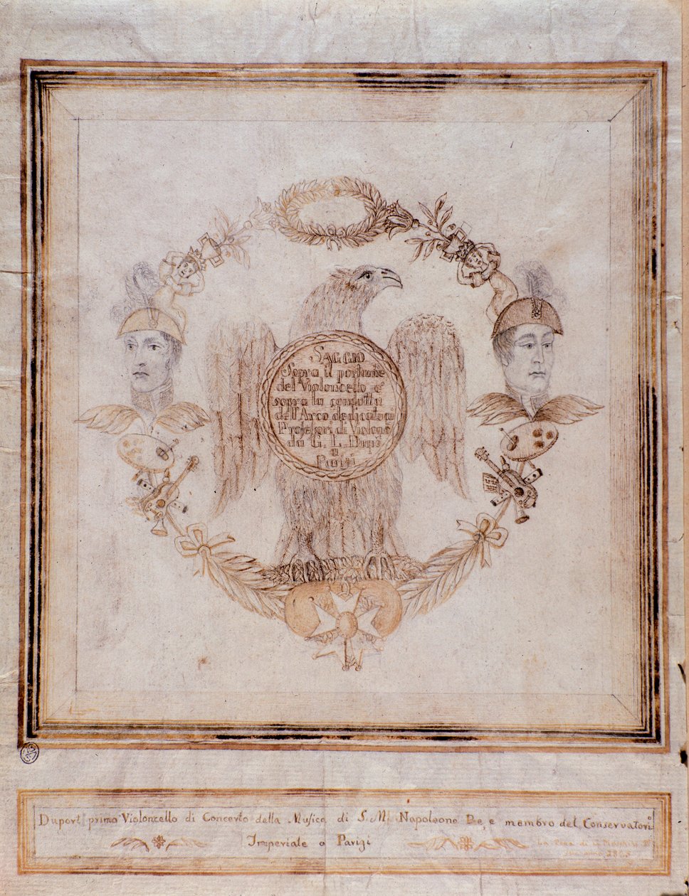 Frontispice av en essä om cello av Jean Louis Duport av Unknown artist
