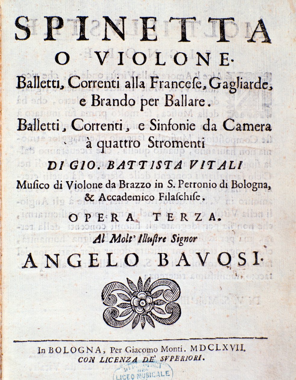 Frontispice av partitur av Baletter, Franska strömningar opus 3 av Giovanni Battista Vitali (litho) av Unknown artist