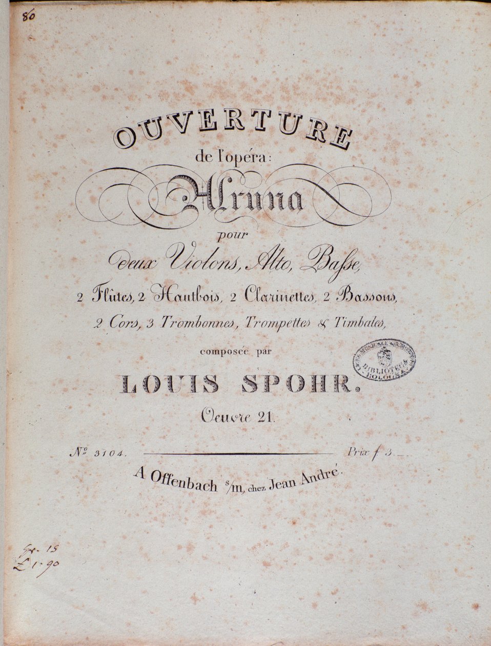 Frontispice av musikaliska partitur av ouvertyren Alruna av Louis Spohr av Unknown artist
