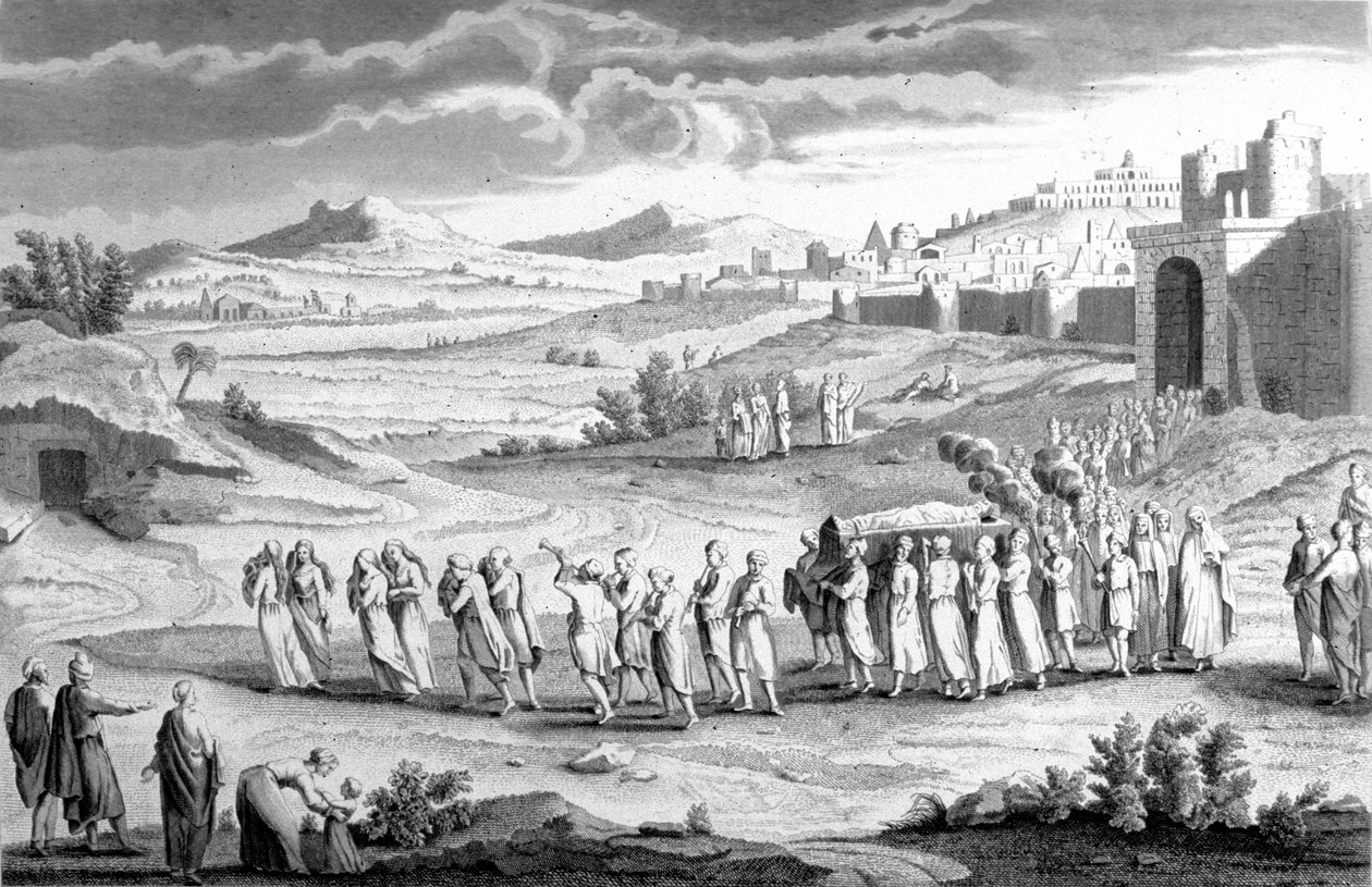 Begravning enligt den hebraiska riten. 1800-talsgravyr. av Unknown artist