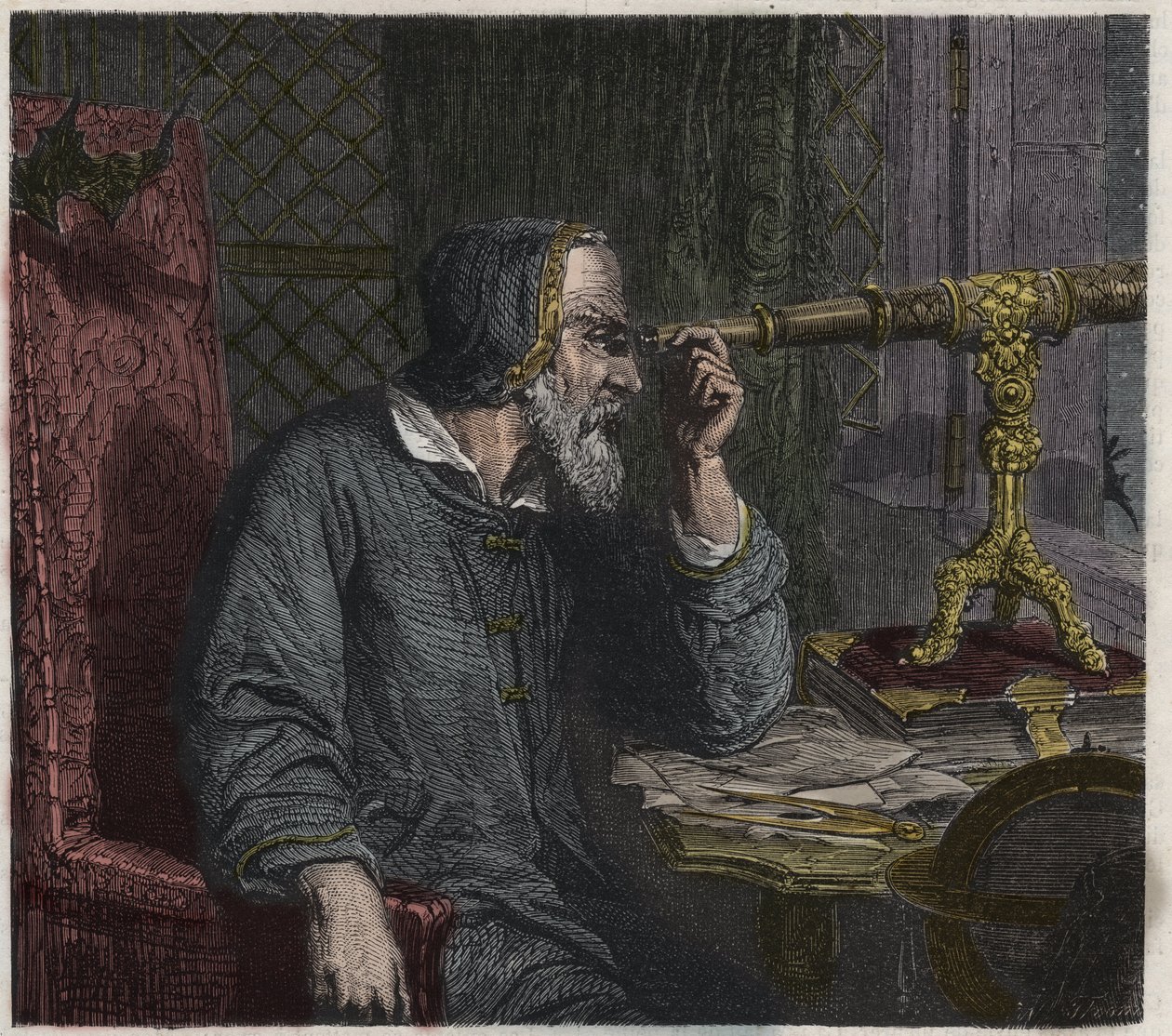 Galileo Galilei och hans teleskop av Unknown artist