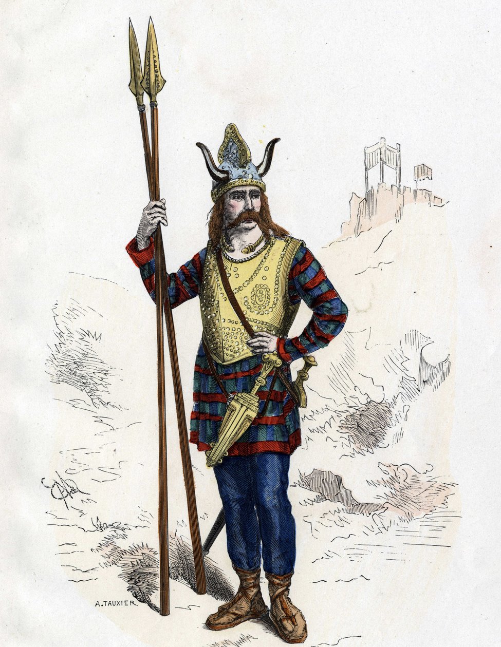 Gallisk ledare före den romerska erövringen - i "" Fransmännens civila och militära dräkter genom århundradena Paris F. Roy 1882". av Unknown artist