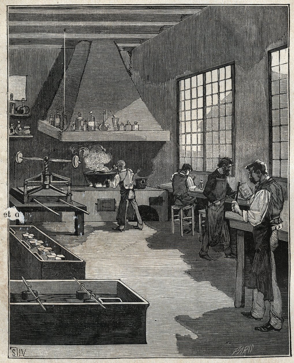 Galvanisk guldsmed: beredning av formar. Gravyr från 1885 i "" Les arts et metiers illustres"" av Adolphe BITARD. av Unknown artist