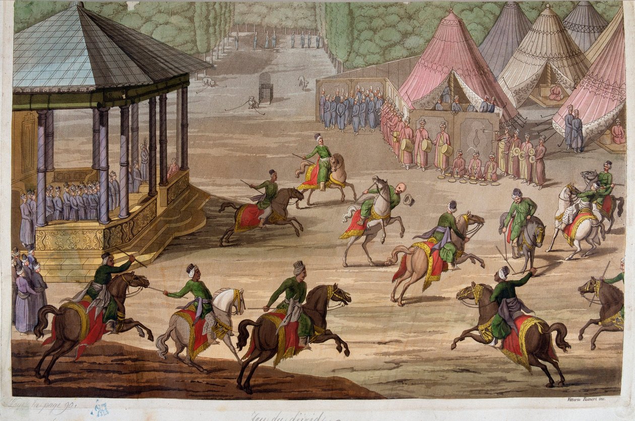 Game of the jirid i det osmanska riket - i "" The Old and Modern Costume"" av Jules Ferrario av Unknown artist