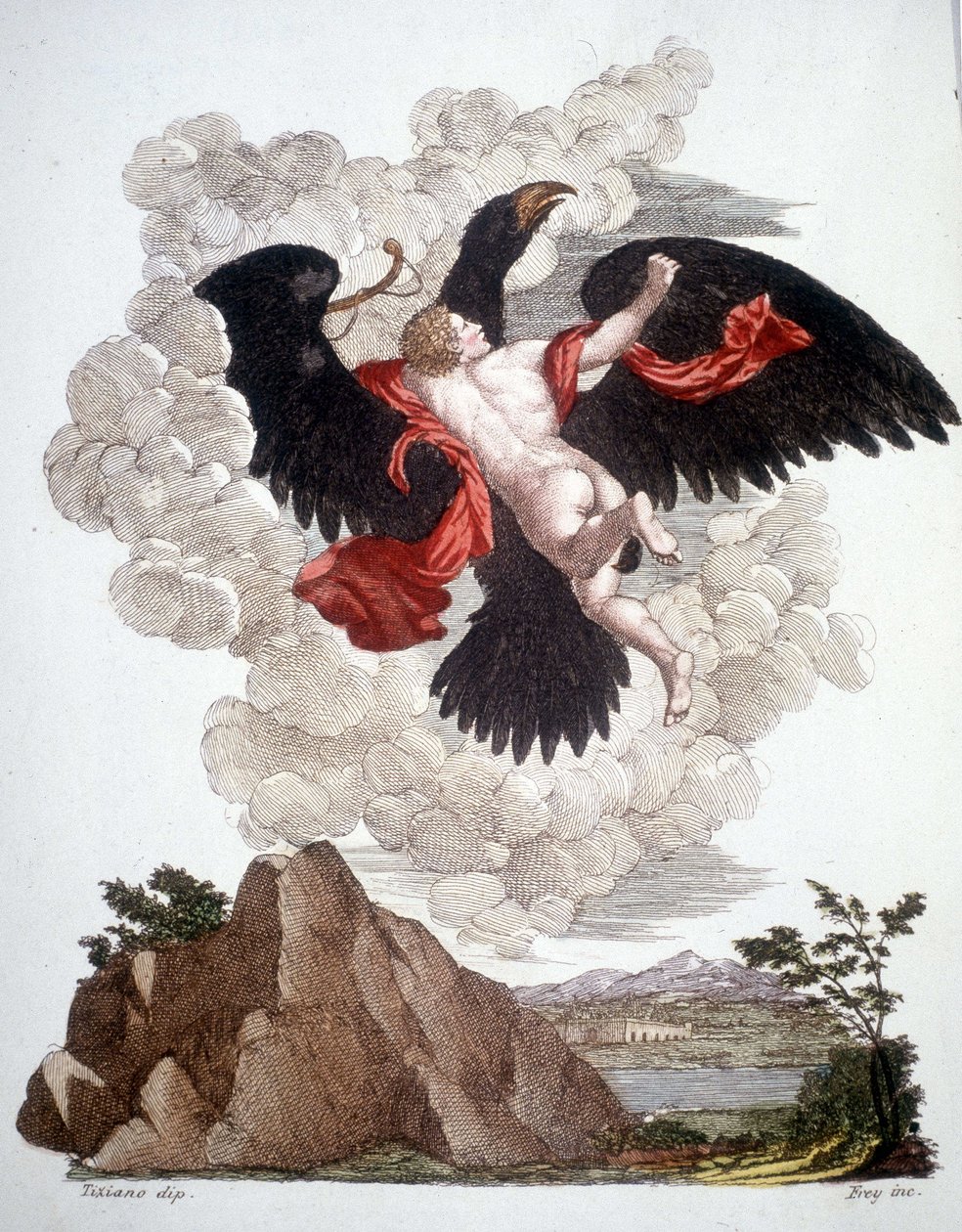 Ganimede borttagen av Jupiter (Zeus) förvandlad till en örn - gravyr av Unknown artist