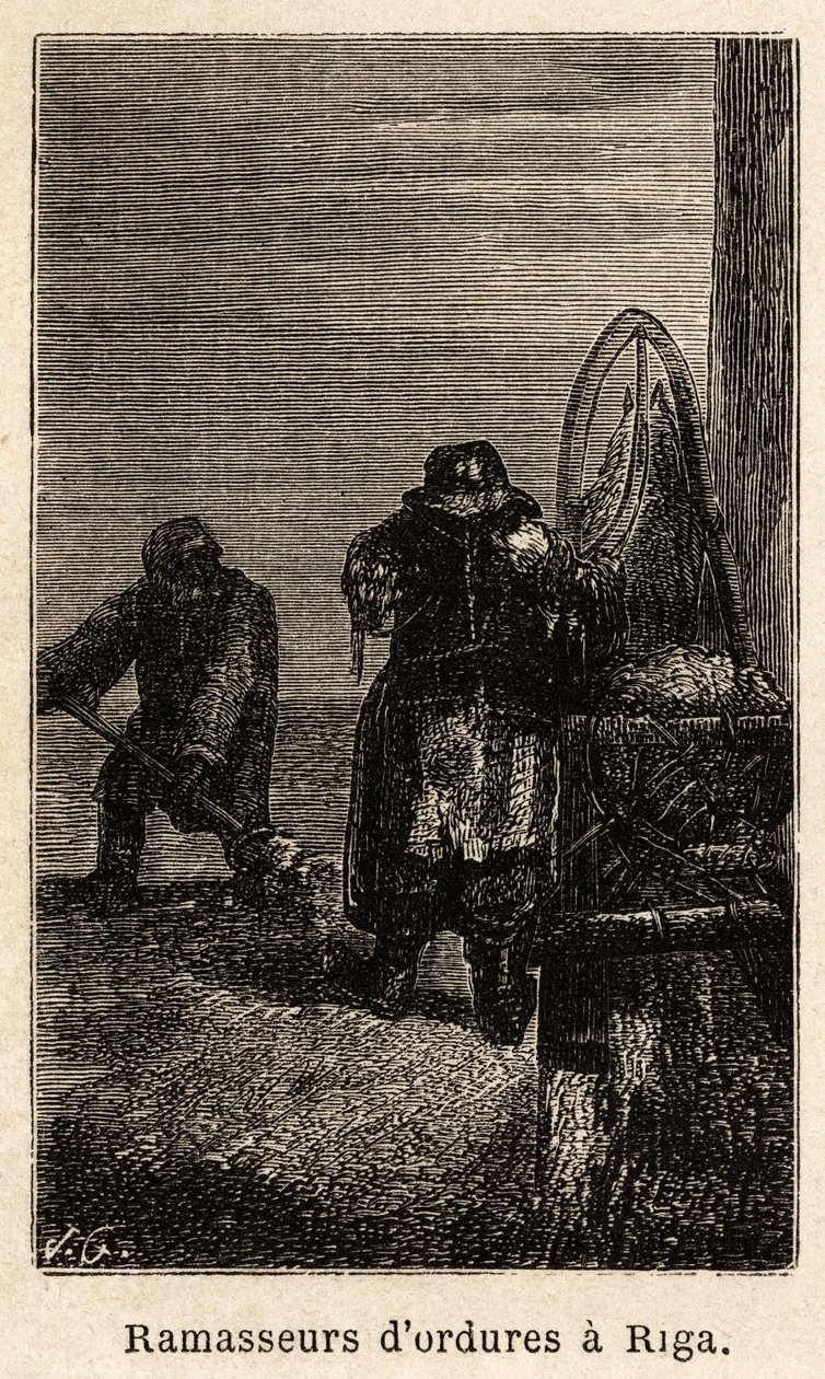 Sophlockare i Riga. Ritning av Henriet, för att illustrera hans resa till de ryska baltiska provinserna 1851-54. Gravyr i "" Le tour du monde"", redigerad av Edouard Charton av Unknown artist